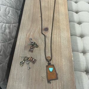 Alabama State Rustic Copper Necklace and Earring Set with Turquoise Heart